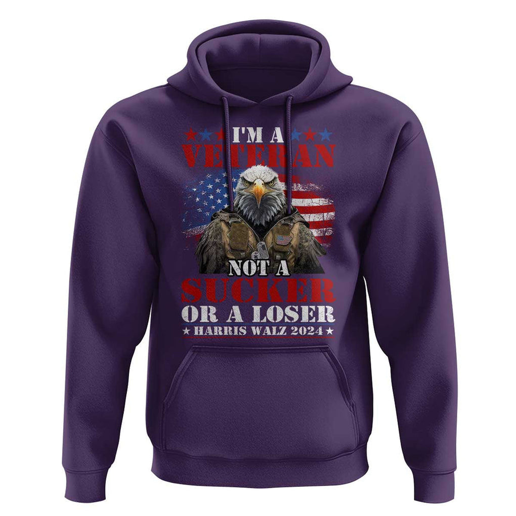 Harris Walz 2024 Hoodie I'm A Veteran Not A Sucker Or A Loser Eagle American Flag TS11 Purple Print Your Wear