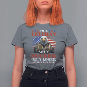 Harris Walz 2024 T Shirt For Women I'm A Veteran Not A Sucker Or A Loser Eagle American Flag TS11 Charcoal Print Your Wear