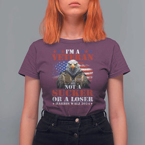 Harris Walz 2024 T Shirt For Women I'm A Veteran Not A Sucker Or A Loser Eagle American Flag TS11 Maroon Print Your Wear