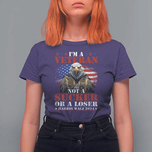 Harris Walz 2024 T Shirt For Women I'm A Veteran Not A Sucker Or A Loser Eagle American Flag TS11 Purple Print Your Wear