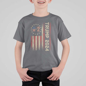 Trump 2024 T Shirt For Kid 0 2 Vintage American Flag Star Fight Fight Fight Never Surrender TS11 Charcoal Print Your Wear