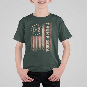 Trump 2024 T Shirt For Kid 0 2 Vintage American Flag Star Fight Fight Fight Never Surrender TS11 Dark Forest Green Print Your Wear
