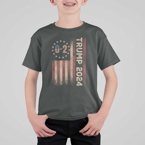 Trump 2024 T Shirt For Kid 0 2 Vintage American Flag Star Fight Fight Fight Never Surrender TS11 Dark Heather Print Your Wear