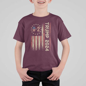 Trump 2024 T Shirt For Kid 0 2 Vintage American Flag Star Fight Fight Fight Never Surrender TS11 Maroon Print Your Wear