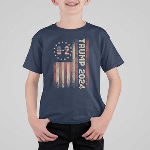 Trump 2024 T Shirt For Kid 0 2 Vintage American Flag Star Fight Fight Fight Never Surrender TS11 Navy Print Your Wear
