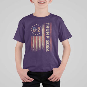 Trump 2024 T Shirt For Kid 0 2 Vintage American Flag Star Fight Fight Fight Never Surrender TS11 Purple Print Your Wear