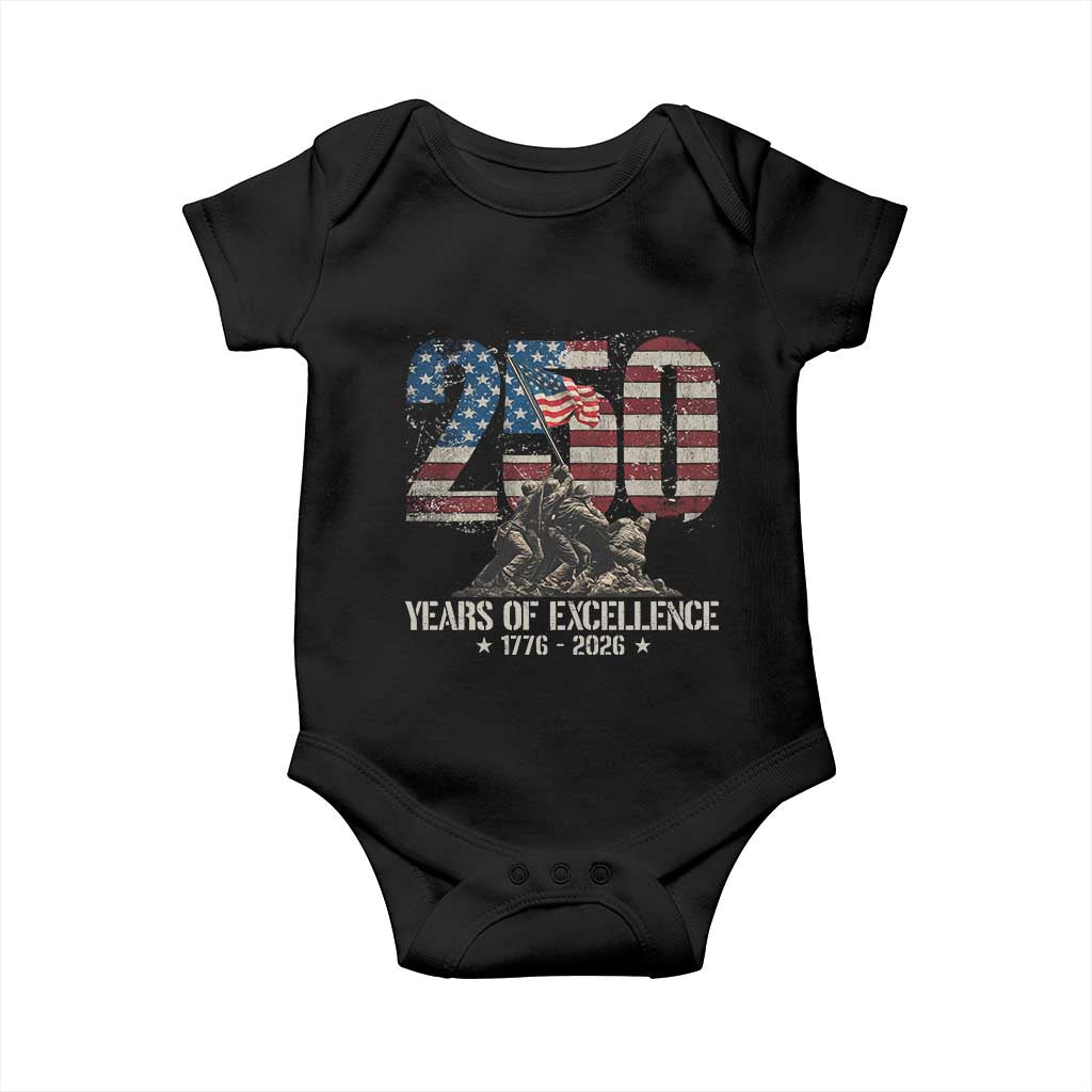 250 Years Of Excellence Baby Onesie 250th American Anniversary Independence Day TS11 Black Print Your Wear