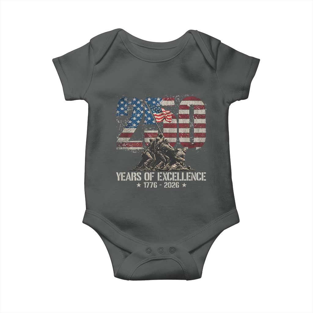 250 Years Of Excellence Baby Onesie 250th American Anniversary Independence Day TS11 Dark Heather Print Your Wear