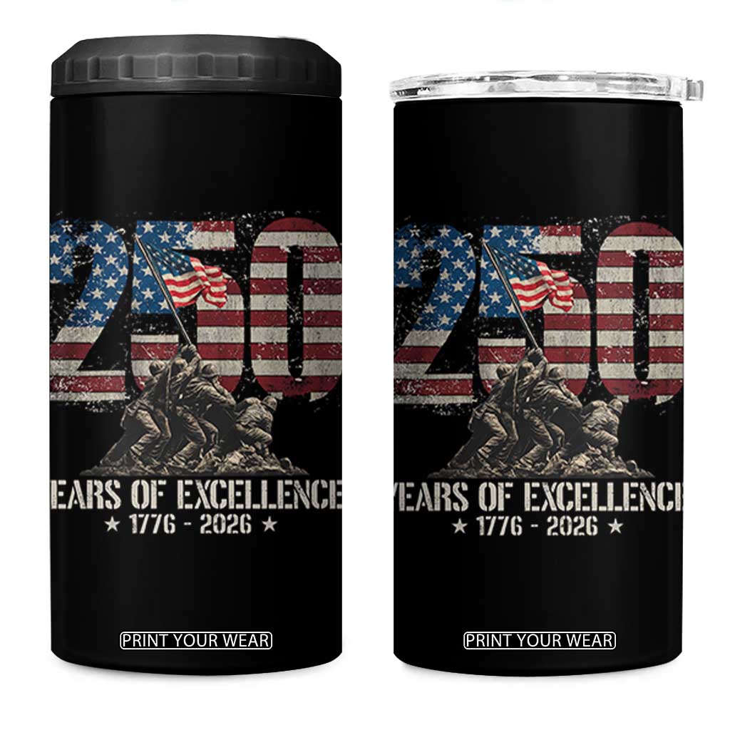 250 Years Of Excellence 4 in 1 Can Cooler Tumbler 250th American Anniversary Independence Day TS11 One Size: 16 oz Black Print Your Wear