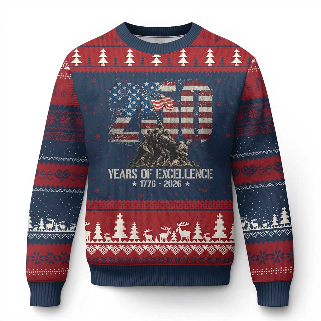 250 Years Of Excellence Ugly Christmas Sweater 250th American Anniversary Independence Day TS11 Navy Red Print Your Wear