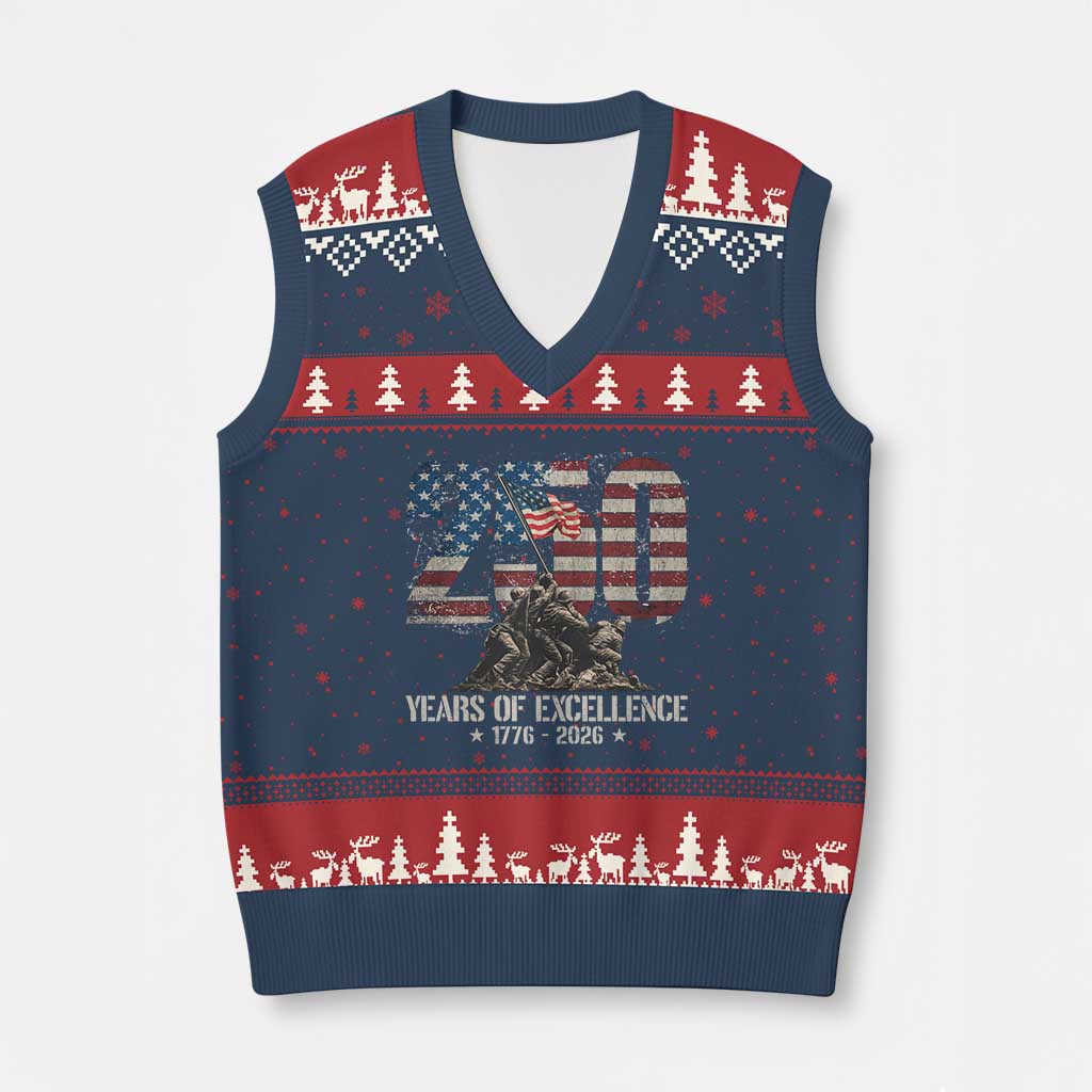 250 Years Of Excellence V-Neck Knit Sweater Vest 250th American Anniversary Independence Day TS11 Navy Red Print Your Wear
