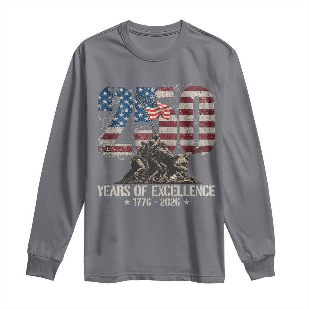 250 Years Of Excellence Long Sleeve Shirt 250th American Anniversary Independence Day TS11 Charcoal Print Your Wear