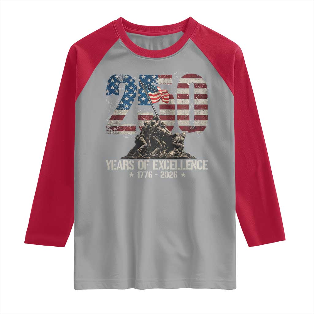 250 Years Of Excellence Raglan Shirt 250th American Anniversary Independence Day TS11 Sport Gray Red Print Your Wear