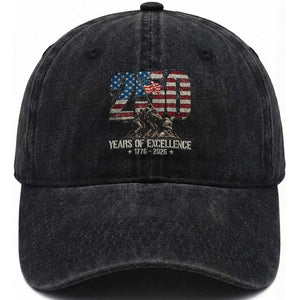 250 Years Of Excellence Washed Cotton Baseball Cap 250th American Anniversary Independence Day TS11 Washed Cap Universal Fit Black Print Your Wear