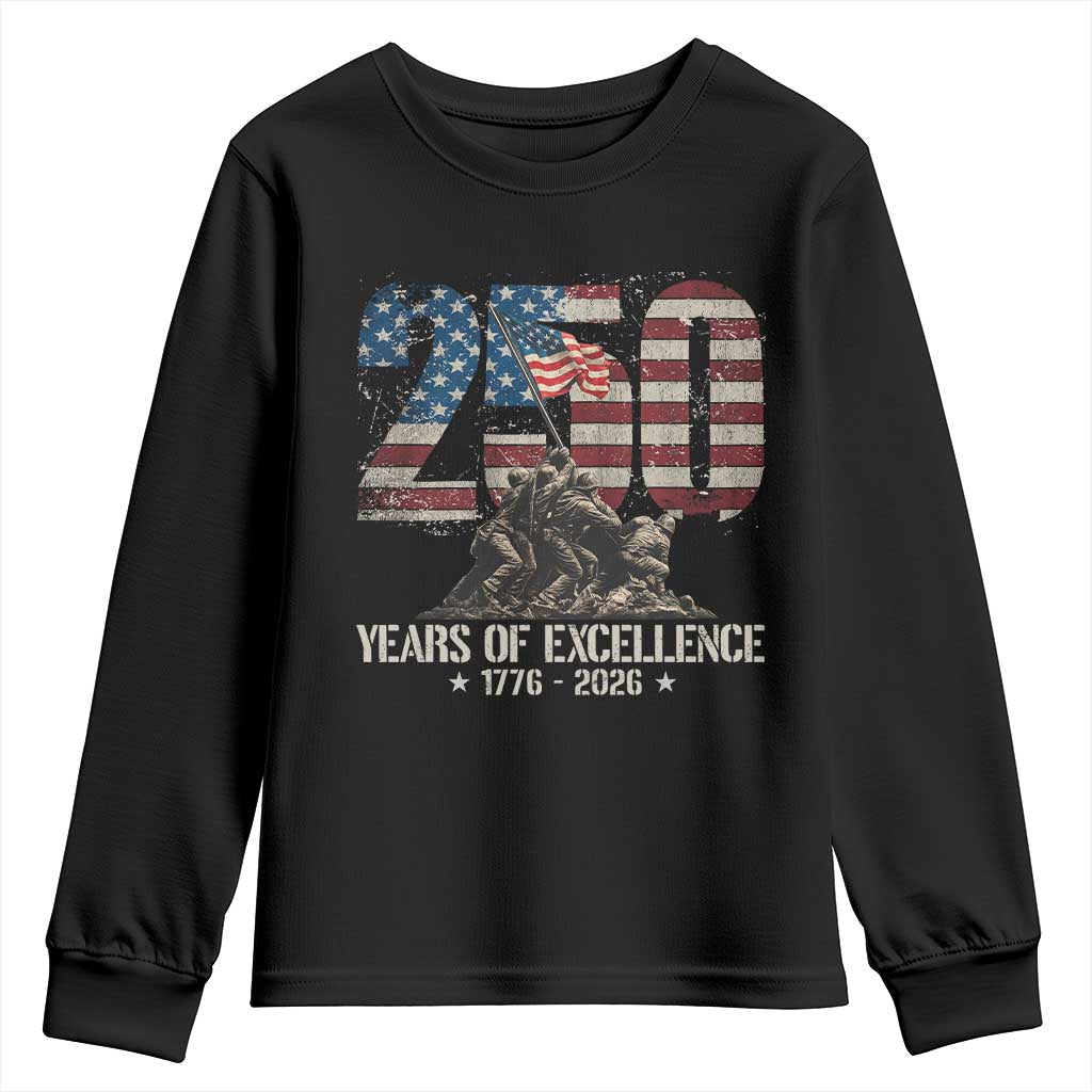 250 Years Of Excellence Youth Sweatshirt 250th American Anniversary Independence Day TS11 Black Print Your Wear