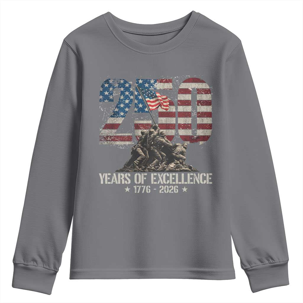 250 Years Of Excellence Youth Sweatshirt 250th American Anniversary Independence Day TS11 Charcoal Print Your Wear