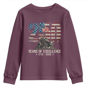 250 Years Of Excellence Youth Sweatshirt 250th American Anniversary Independence Day TS11 Maroon Print Your Wear