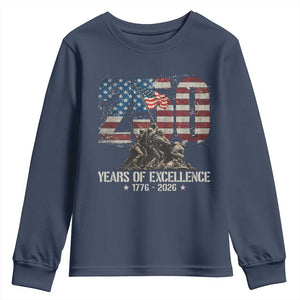 250 Years Of Excellence Youth Sweatshirt 250th American Anniversary Independence Day TS11 Navy Print Your Wear
