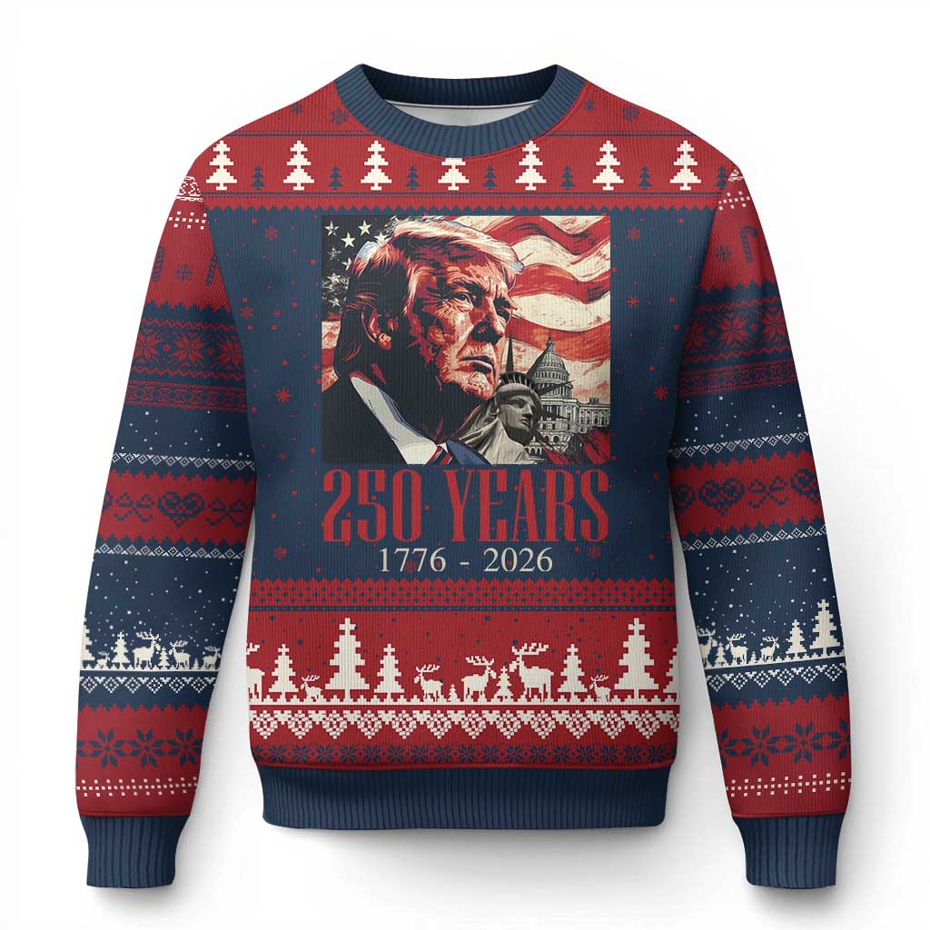 250 Years Trump Ugly Christmas Sweater 250th American Anniversary Independence Statue Of Liberty TS11 Navy Red Print Your Wear