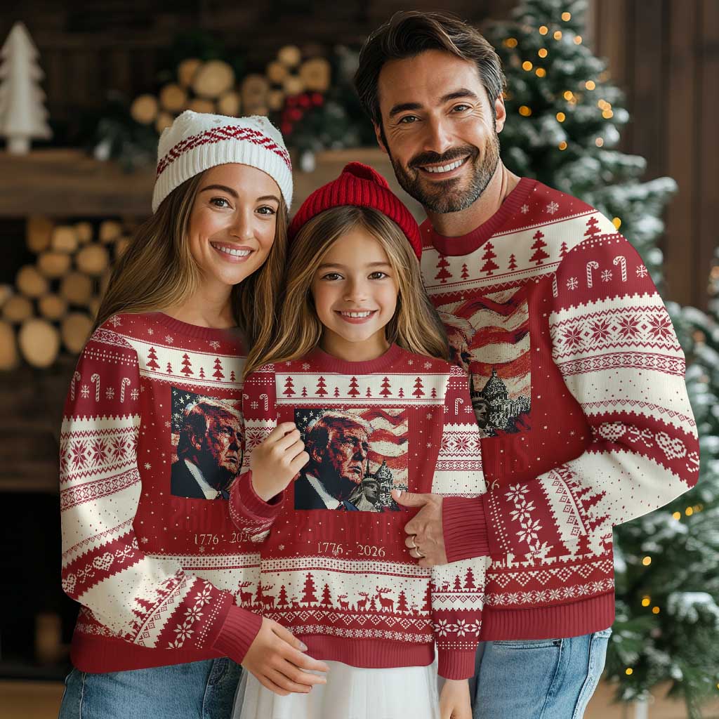 250 Years Trump Ugly Christmas Sweater 250th American Anniversary Independence Statue Of Liberty TS11 Red Beige Print Your Wear