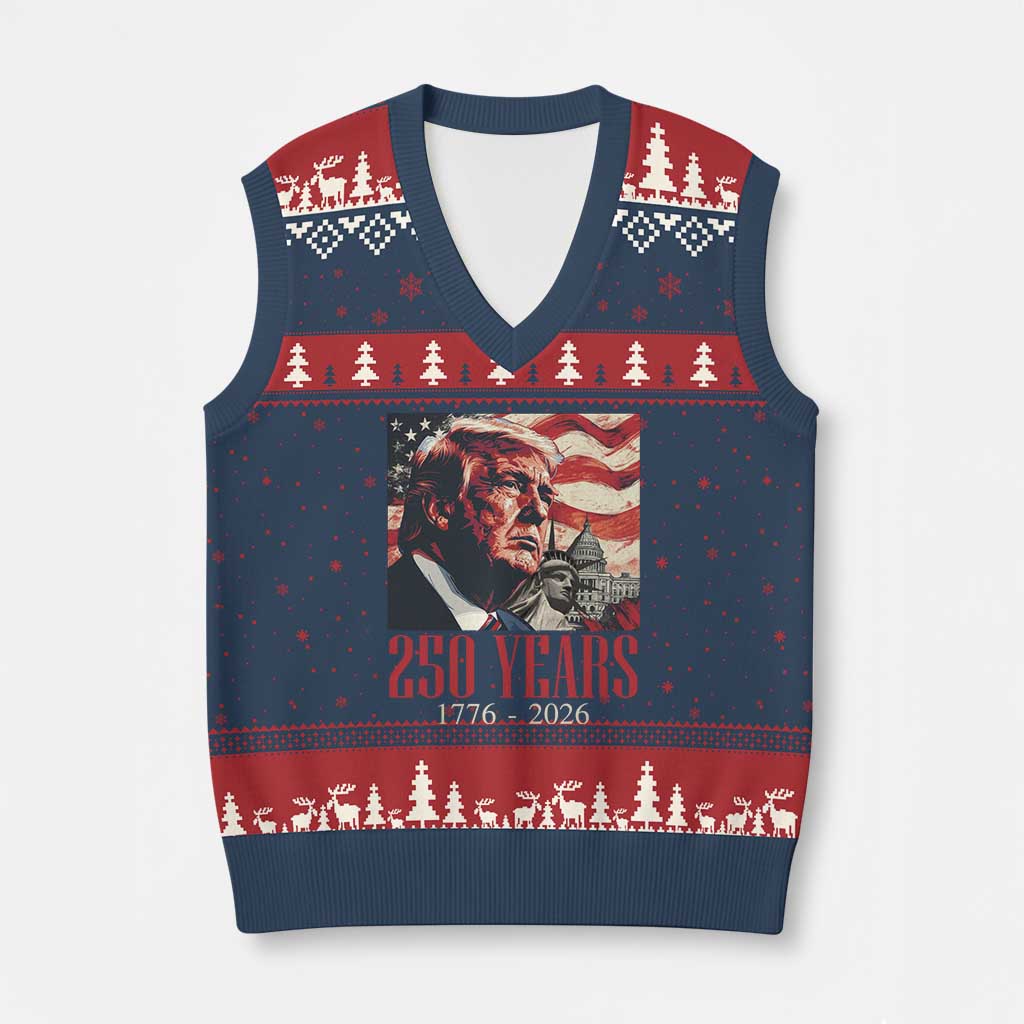 250 Years Trump V-Neck Knit Sweater Vest 250th American Anniversary Independence Statue Of Liberty TS11 Navy Red Print Your Wear