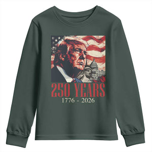 250 Years Trump Youth Sweatshirt 250th American Anniversary Independence Statue Of Liberty TS11 Dark Forest Green Print Your Wear