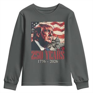 250 Years Trump Youth Sweatshirt 250th American Anniversary Independence Statue Of Liberty TS11 Dark Heather Print Your Wear