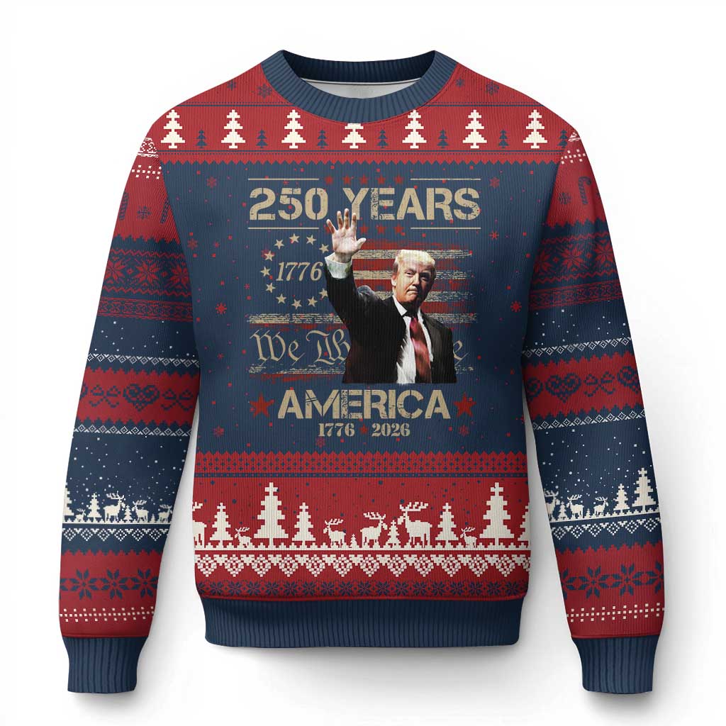 Trump America 250 Ugly Christmas Sweater 250 Years Of American Vintage Betsy Ross Flag TS11 Navy Red Print Your Wear