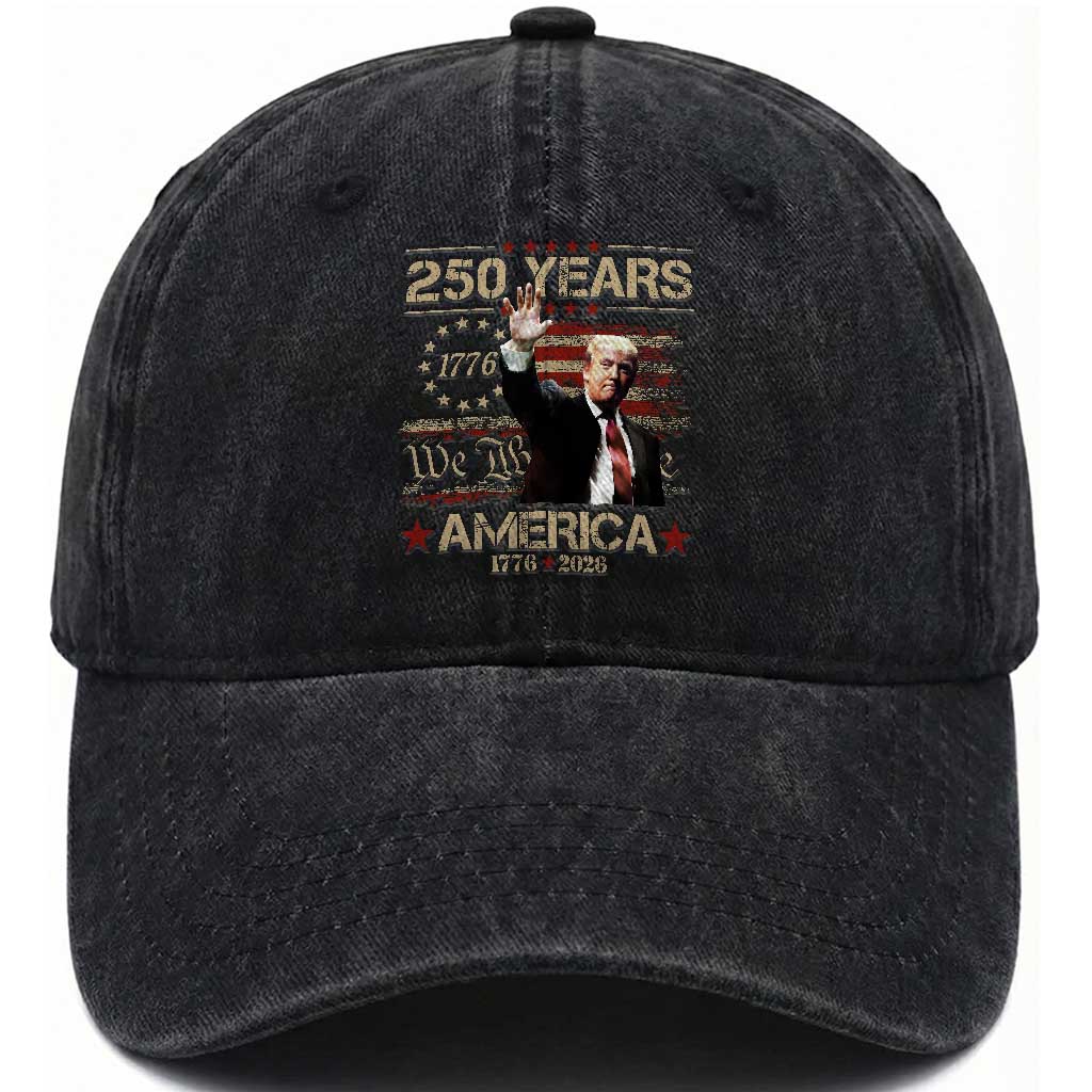 Trump America 250 Washed Cotton Baseball Cap 250 Years Of American Vintage Betsy Ross Flag TS11 Washed Cap Universal Fit Black Print Your Wear