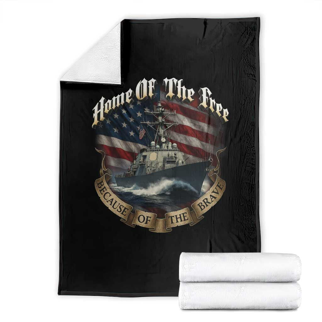 Navy Veteran Throw Blanket Home Of The Free Because Of The Brave American Flag TS11 Black Print Your Wear