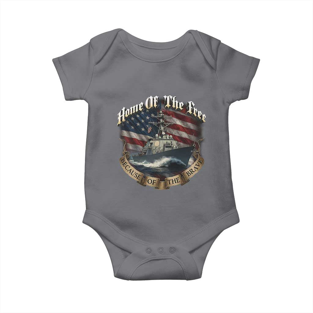 Navy Veteran Baby Onesie Home Of The Free Because Of The Brave American Flag TS11 Charcoal Print Your Wear