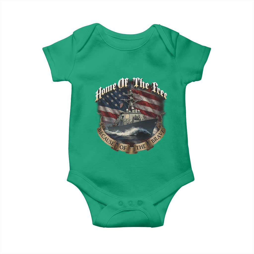 Navy Veteran Baby Onesie Home Of The Free Because Of The Brave American Flag TS11 Irish Green Print Your Wear