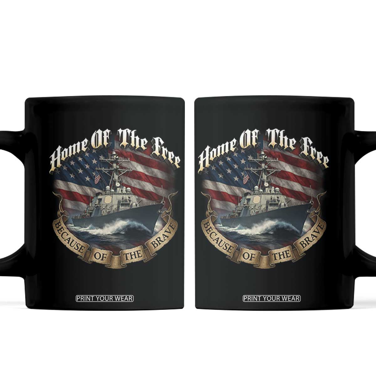 Navy Veteran Coffee Mug Home Of The Free Because Of The Brave American Flag TS11 Black Print Your Wear