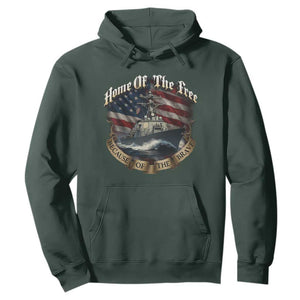 Navy Veteran Hoodie Home Of The Free Because Of The Brave American Flag TS11 Dark Forest Green Print Your Wear