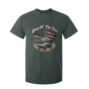 Navy Veteran T Shirt For Kid Home Of The Free Because Of The Brave American Flag TS11 Dark Forest Green Print Your Wear