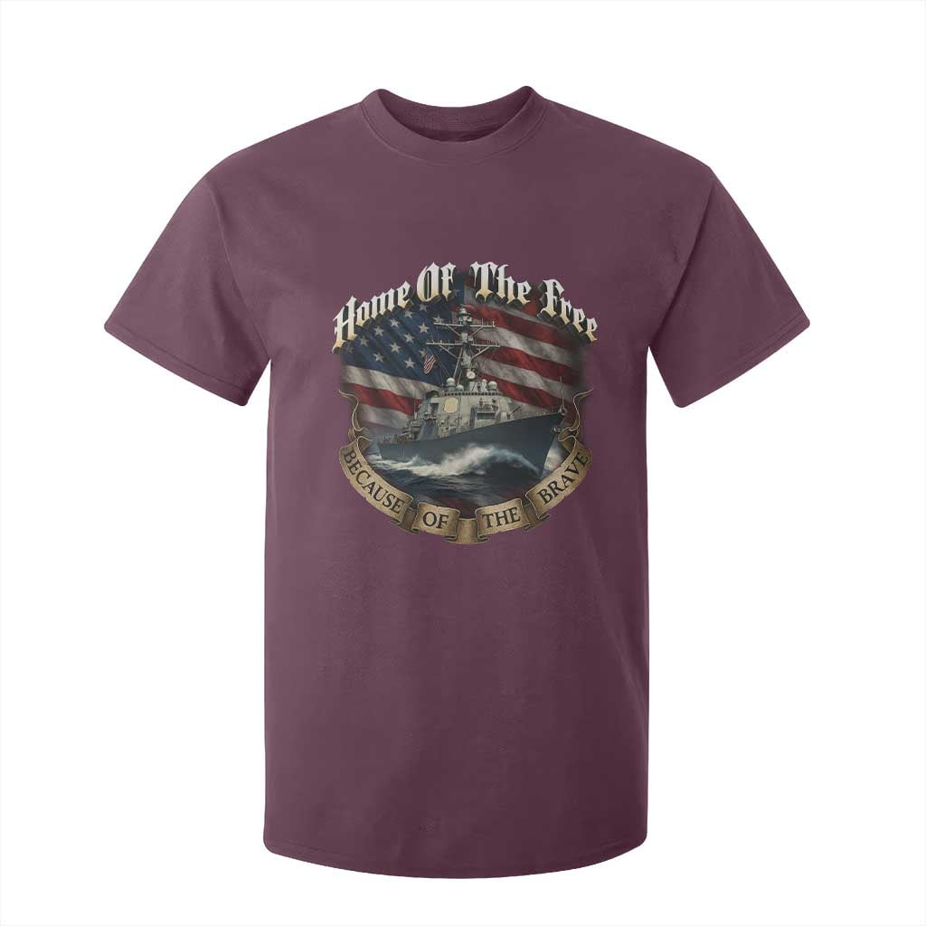 Navy Veteran T Shirt For Kid Home Of The Free Because Of The Brave American Flag TS11 Maroon Print Your Wear