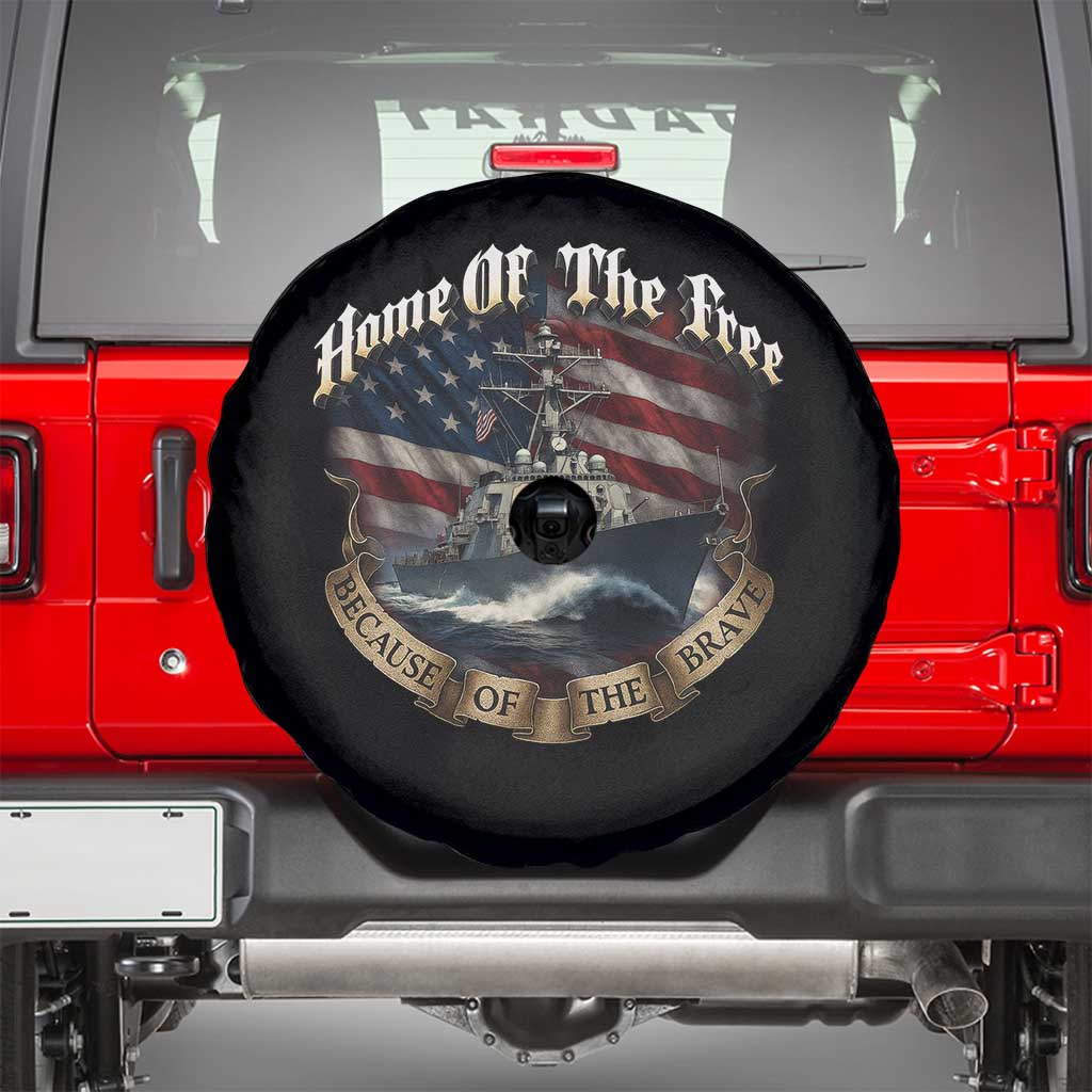 Navy Veteran Spare Tire Cover Home Of The Free Because Of The Brave American Flag TS11 Black Print Your Wear