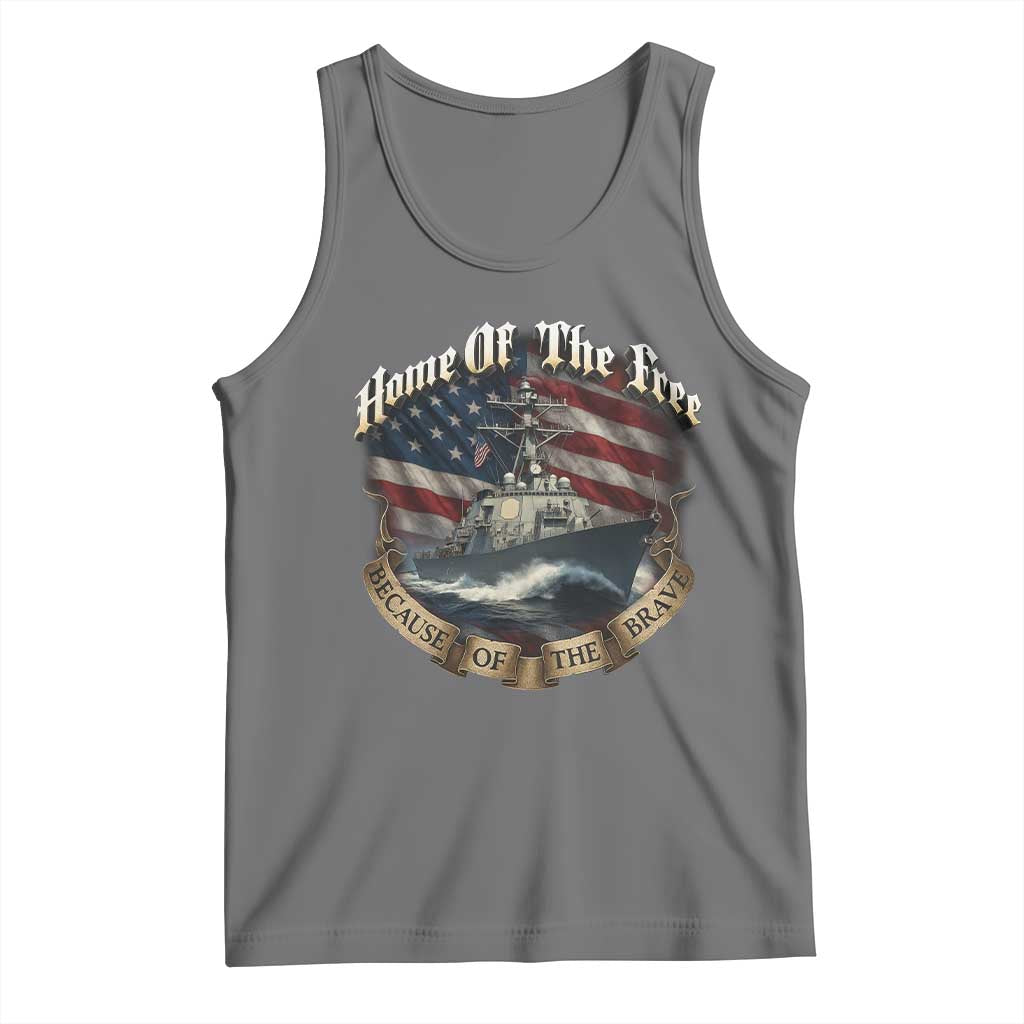 Navy Veteran Tank Top Home Of The Free Because Of The Brave American Flag TS11 Black Heather Print Your Wear