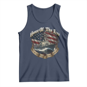 Navy Veteran Tank Top Home Of The Free Because Of The Brave American Flag TS11 Navy Print Your Wear