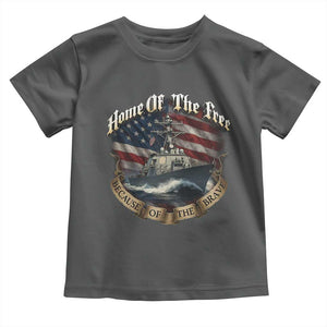 Navy Veteran Toddler T Shirt Home Of The Free Because Of The Brave American Flag TS11 Dark Heather Print Your Wear