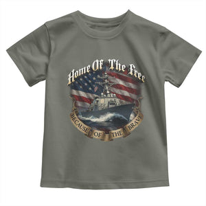 Navy Veteran Toddler T Shirt Home Of The Free Because Of The Brave American Flag TS11 Military Green Print Your Wear