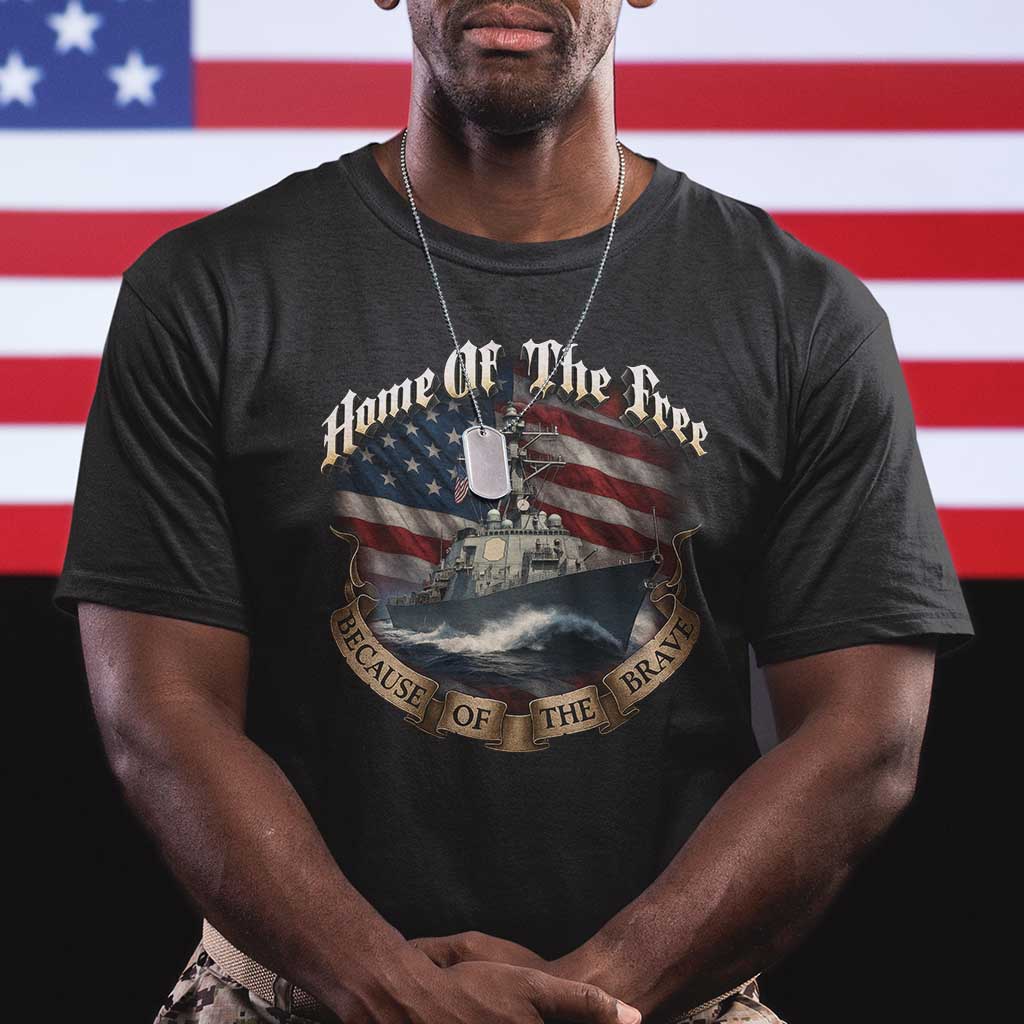 Navy Veteran T Shirt Home Of The Free Because Of The Brave American Flag TS11 Black Print Your Wear