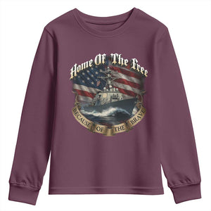 Navy Veteran Youth Sweatshirt Home Of The Free Because Of The Brave American Flag TS11 Maroon Print Your Wear