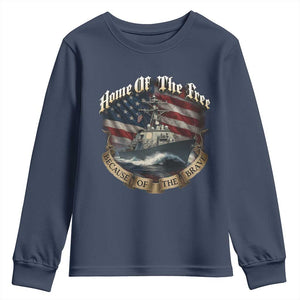 Navy Veteran Youth Sweatshirt Home Of The Free Because Of The Brave American Flag TS11 Navy Print Your Wear