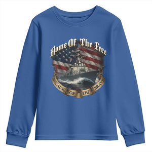 Navy Veteran Youth Sweatshirt Home Of The Free Because Of The Brave American Flag TS11 Royal Blue Print Your Wear