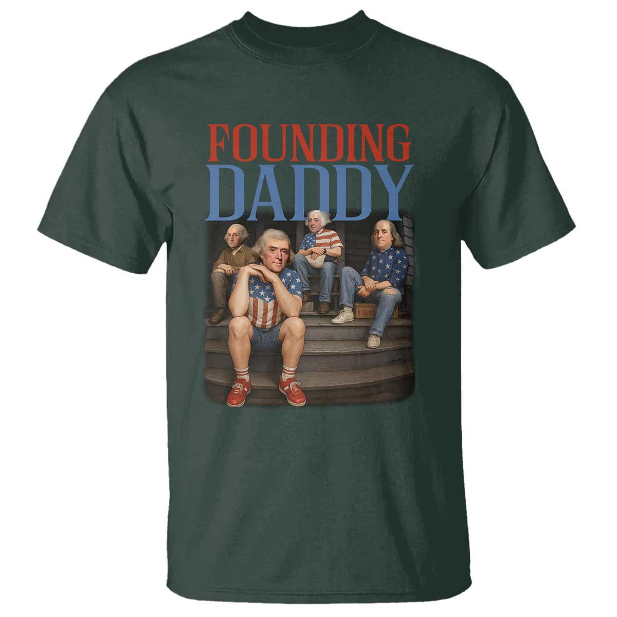 Funny 4th Of July Patriotic Founding Daddy Founding Fathers T Shirt TS11 Dark Forest Green Print Your Wear
