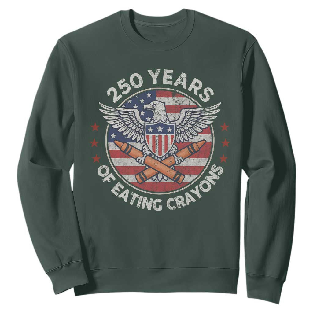 Marine Veteran 250 Years Of Eating Crayons Sweatshirt American Flag TS11 Dark Forest Green Print Your Wear