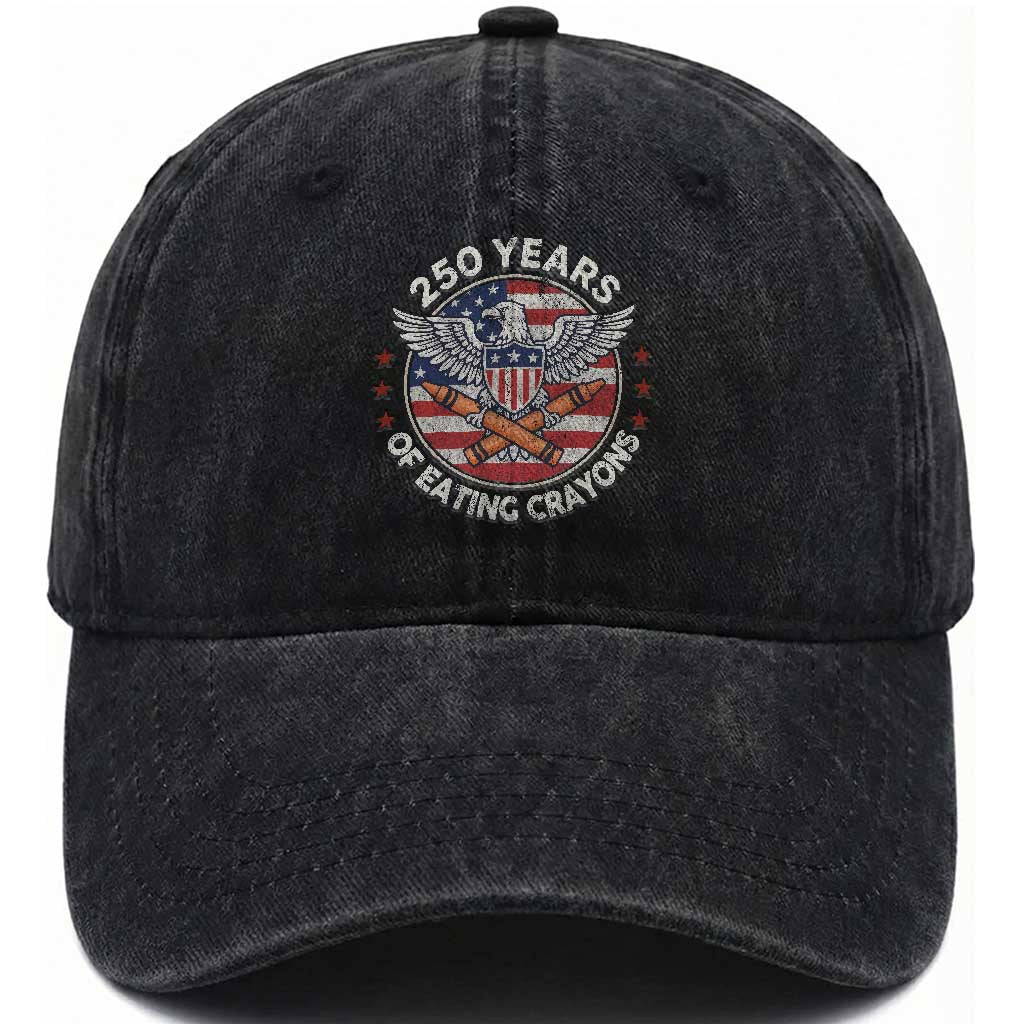 Marine Veteran 250 Years Of Eating Crayons Washed Cotton Baseball Cap American Flag TS11 Washed Cap Universal Fit Black Print Your Wear