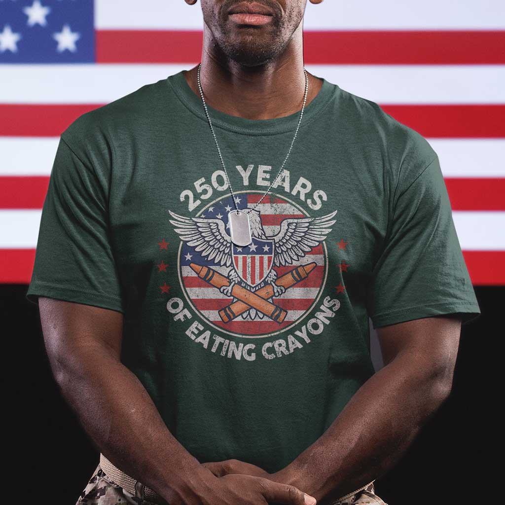 Marine Veteran 250 Years Of Eating Crayons T Shirt American Flag TS11 Dark Forest Green Print Your Wear