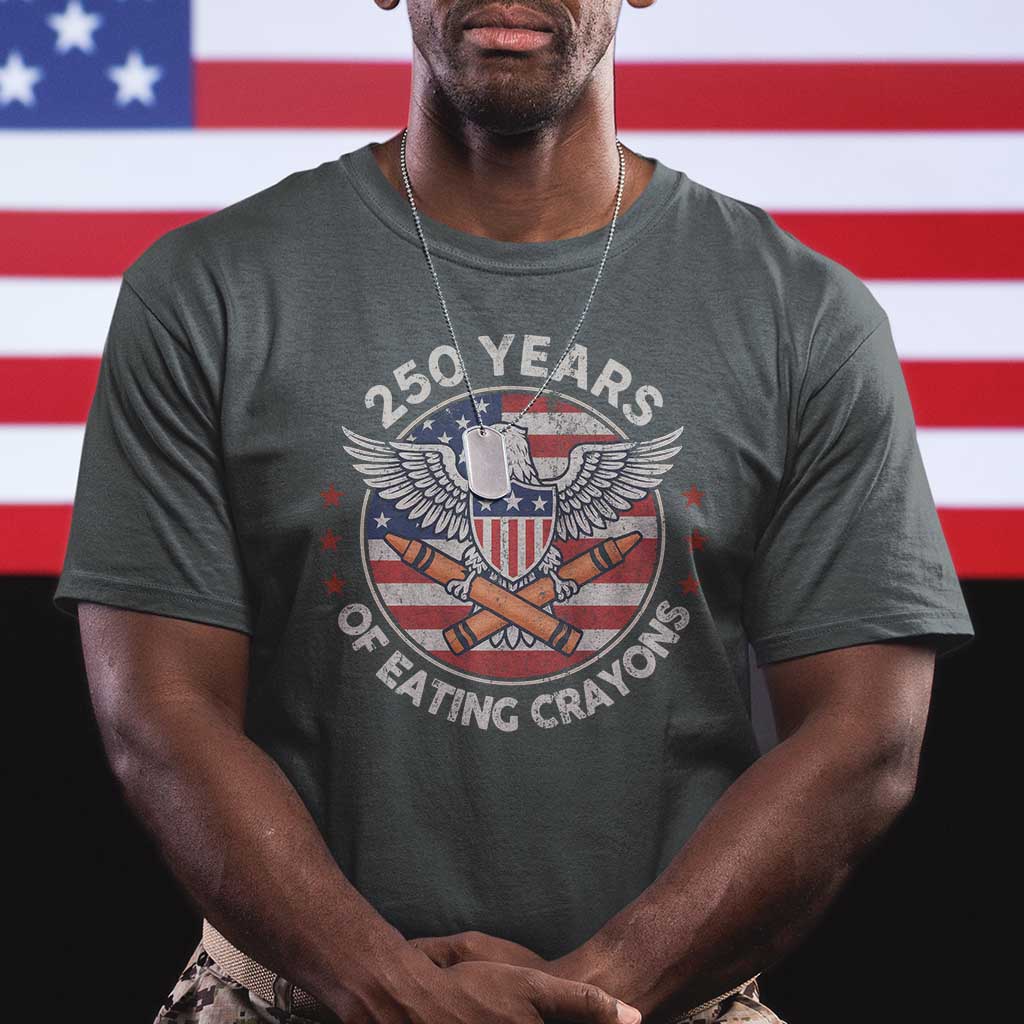 Marine Veteran 250 Years Of Eating Crayons T Shirt American Flag TS11 Dark Heather Print Your Wear